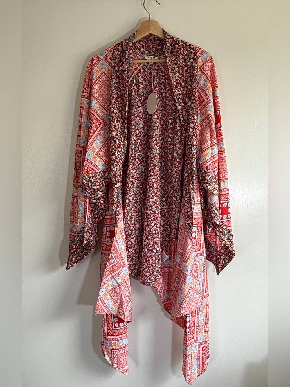 Umgee Red Floral & Bandana Print Open Kimono